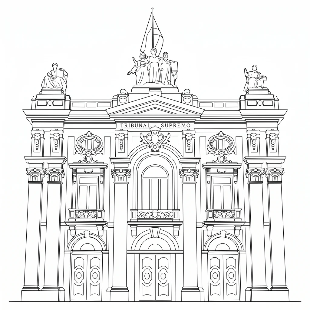 Ilustración lineal de la fachada del Tribunal Supremo